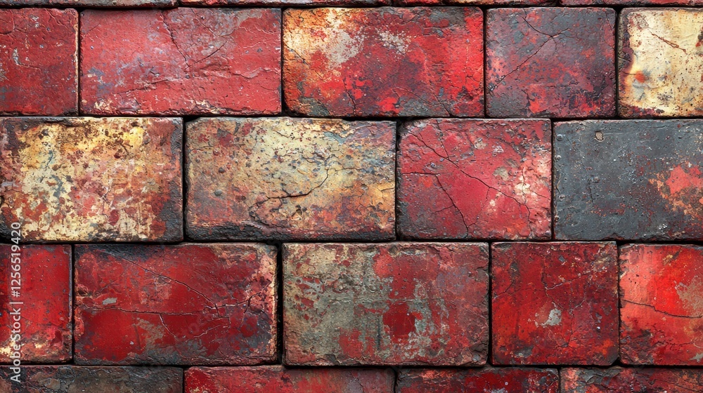 Poster a textured wall of red and dark bricks with weathered surfaces.