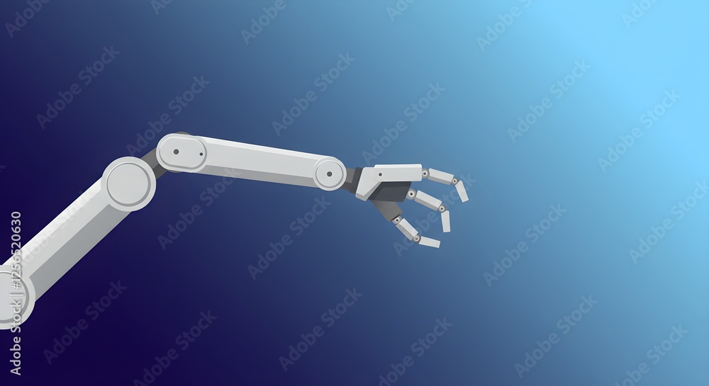 Poster white robotic arm with mechanical gripper on blue gradient background. industrial automation and rob