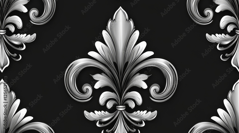 Poster classical french black and white fleur-de-lis seamless background pattern with a repeat motif in squ