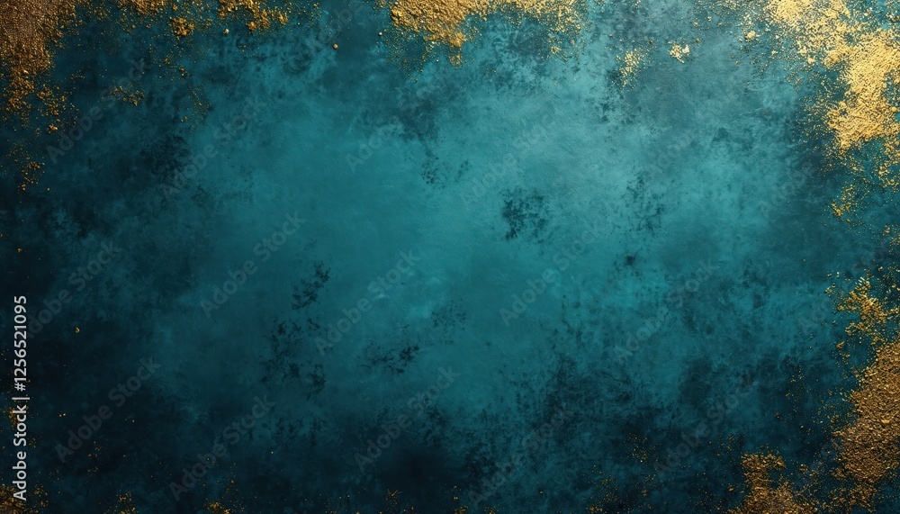 Poster dramatic background with dark turquoise color and textured gold accents. elegant abstract design fea