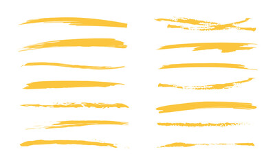 Highlighter collection, brush lines, isolated in white background. Marker yellow set. Vector highlighter graphic stylish element. Decor for  illustrations