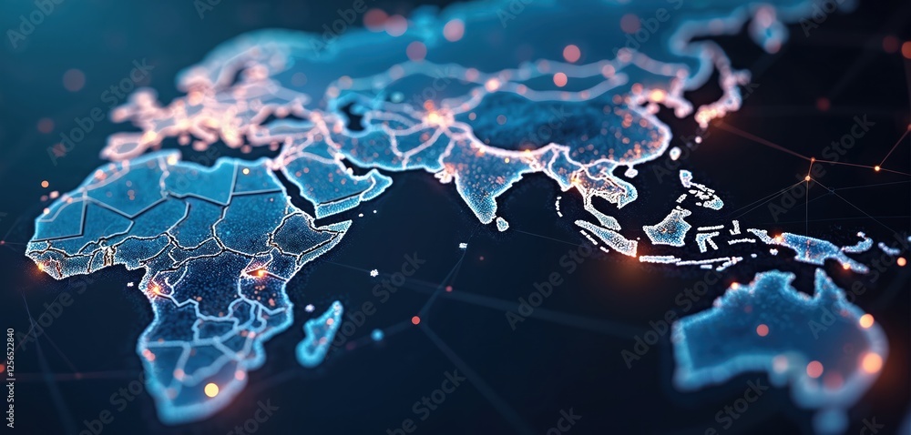 Poster digital asia map with global network, connectivity. data transfer cyber technology. business exchang