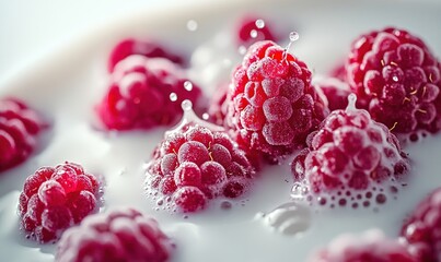 Fresh berries cascade into creamy white goodness in delightful splash
