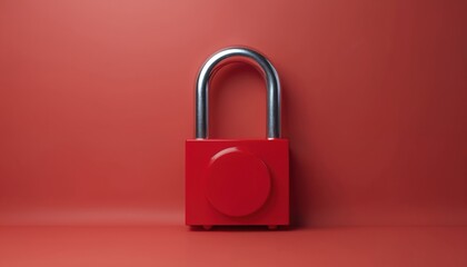 3D render of red padlock on red background. Privacy concept. Security, safety, protection abstract backdrop. Cyber safety, data protection, blockchain encryption. Access, password, authentication