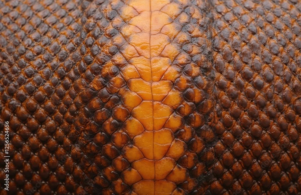 Poster detailed close-up of reptile skin pattern. brown, orange scales create unique texture. perfect for b