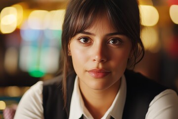 Obraz premium Young hispanic female in professional attire with soft lighting