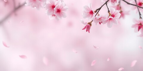 Pink sakura petals falling gently on blurred background, creating a dreamy atmosphere for springtime, dreamy, pink, springtime