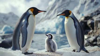 Obraz premium $k image of penguins and a baby penguin in the arctic