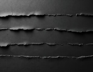 Texture of black torn paper for dark abstract background design. Ripped ragged edges. Blank scrap cardboard sheet with empty space for grunge graphic copy message. Retro hole graphic mockup.