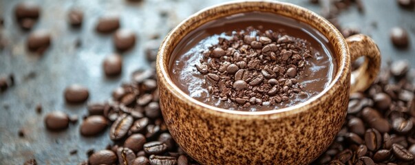 Rich coffee mocha with chocolate and roasted beans