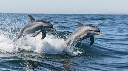 Two Dolphins Leaping Joyfully in the Ocean Waves
