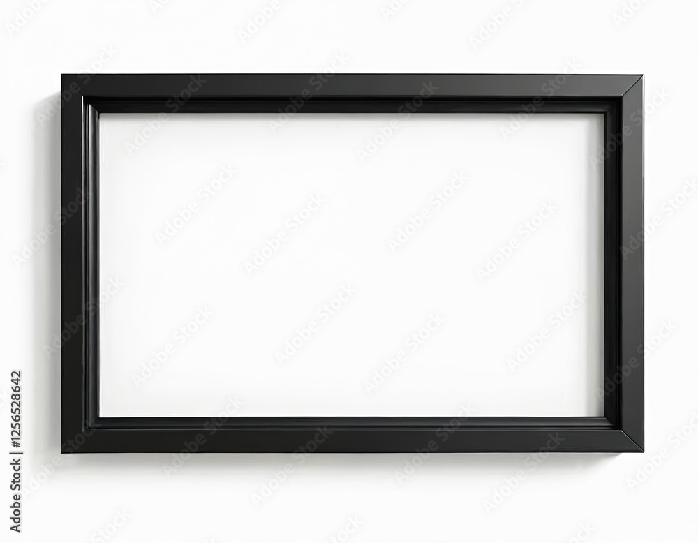 Leinwandbilder Illustration of black picture frame with empty white space inside. Classic rectangular frame mockup. Use for image presentation, product display, art gallery. Simple frame on white background with