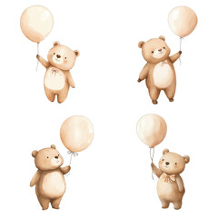 bear with balloon watercolor illustration concept for kids