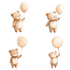 bear with balloon watercolor illustration concept for kids