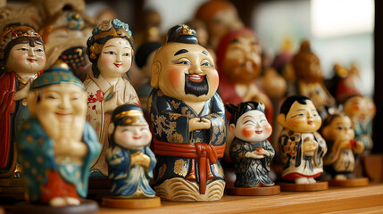 Japan netsuke, sumo tournament and restaurant retro poster. Hotei Buddha statue, sumo wrestler and japanese dragon vector. Japan culture, national sport and cuisine tourist attractions vintage banners