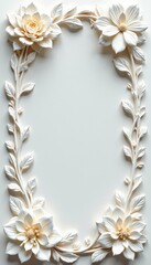 Delicate white wood panel, floral relief carving, wooden, embroidery