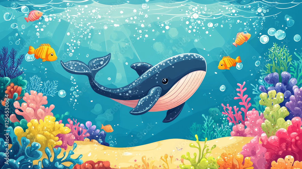Poster big whale in sea water in retro style. vector version also available in gallery