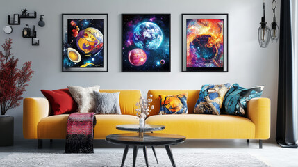 Cartoon fantasy galaxy space planets posters. Universe flight, outerspace adventure or cosmos travel vector vertical poster. Space research banners with alien fantasy planets, fantastic galaxy