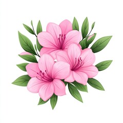 Obraz premium Beautiful Pink Flowers with Green Leaves on a White Background for Floral Design and Decoration Purposes