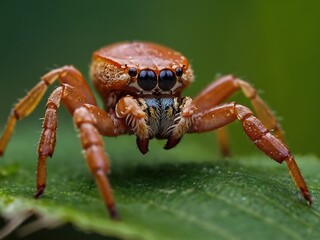 Fototapeta premium Close-Up Macro Photography of a Spider in Its Natural Habitat with Green Background