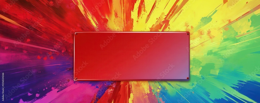 Poster vibrant multicolor abstract art with central red rectangular frame