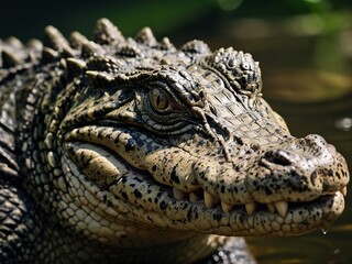Fototapeta premium Close-Up of a Fierce Crocodile in Its Freshwater Habitat Wildlife Photography