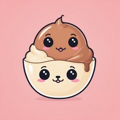 Cute adorable cartoon kawaii delicious food with face 
and pastel color background illustration texture design.