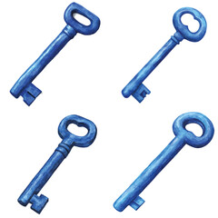 Brown antique key watercolor set hand drawn