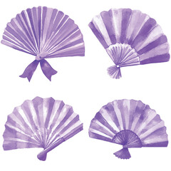 Pink hand fan watercolor set hand drawn