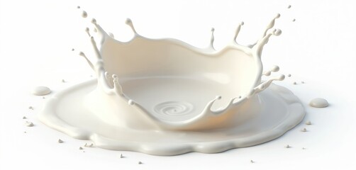 Realistic 3D rendering illustration of milk splash, pouring cream with clipping path. Splashing dairy beverage, yogurt motion, fresh macro product, sweet dessert. Isolated drink closeup on white