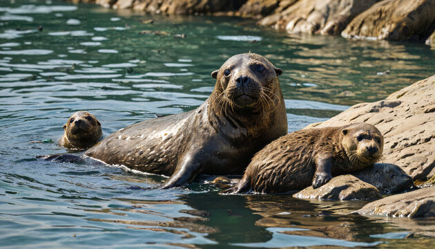 Les phoques dans l'eau