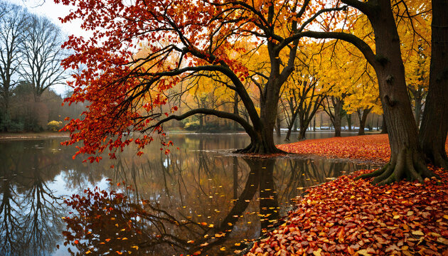 Le reflet d'une feuille d'automne