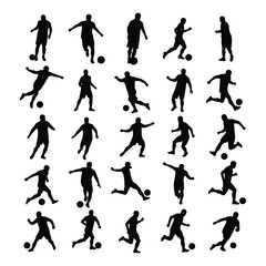Vector set of football, soccer players ,Vector  silhouette football player different pose  with white background