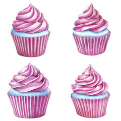 Purple cupcake watercolor set hand drawn