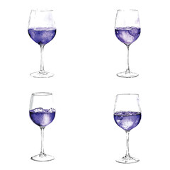 glass of rose wine watercolor hand drawn illustration concept