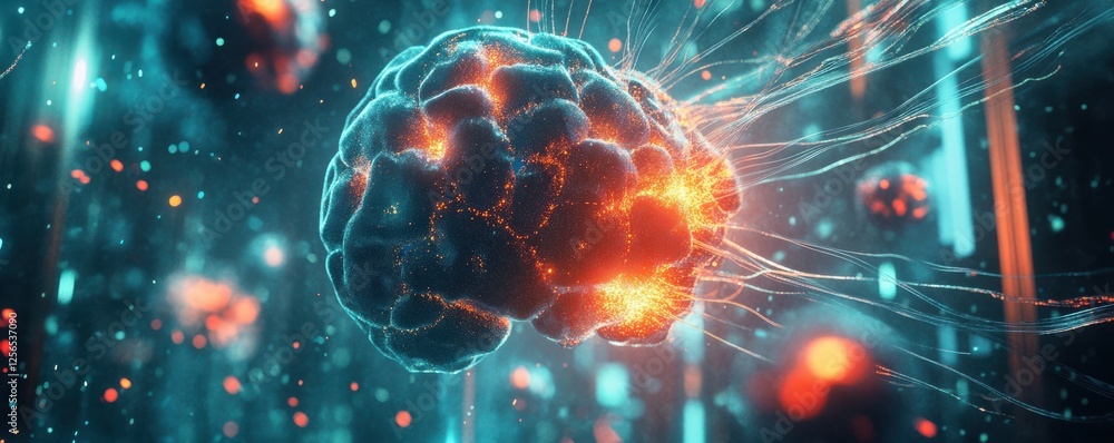 Poster vibrant neural network: visualizing an active brain in a futuristic digital realm