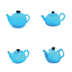 Teapot watercolor hand drawn set