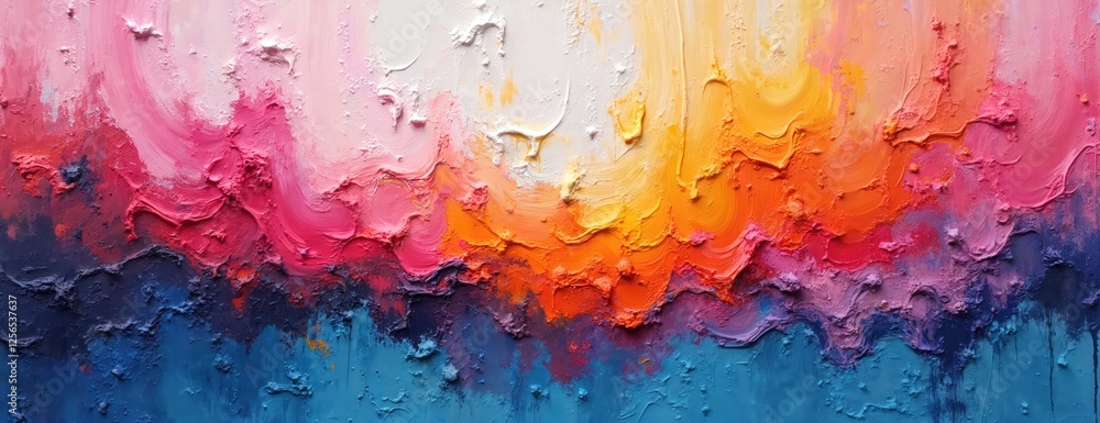 Poster closeup of abstract colorful textured painting. multicolored art with oil brushstrokes, knife paint 