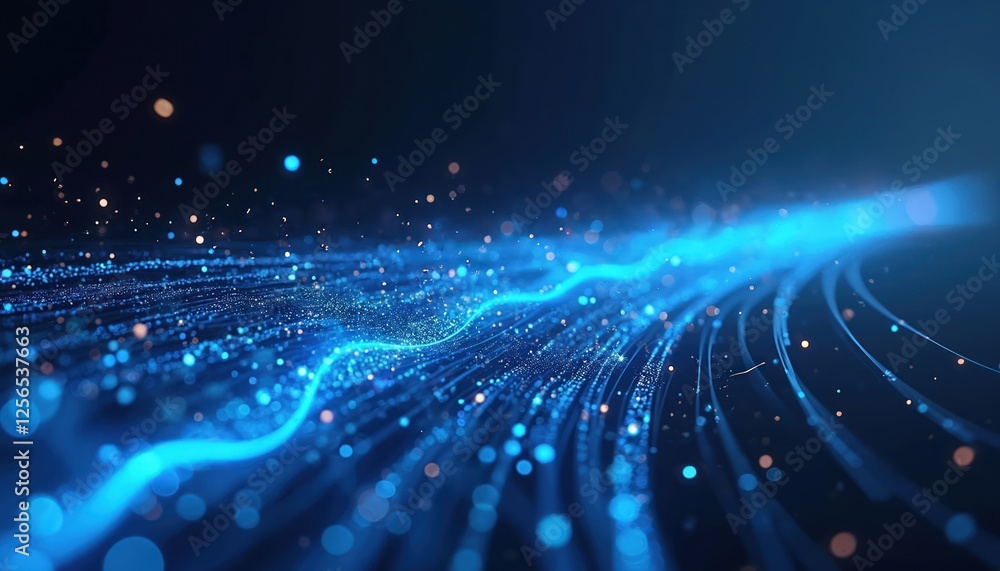 Aufkleber Abstract tech background with blue glowing lines. Speed connection network, futuristic cyberspace concept. Perfect for digital design, innovation. Communication datum, motion graphic. Modern dynamic