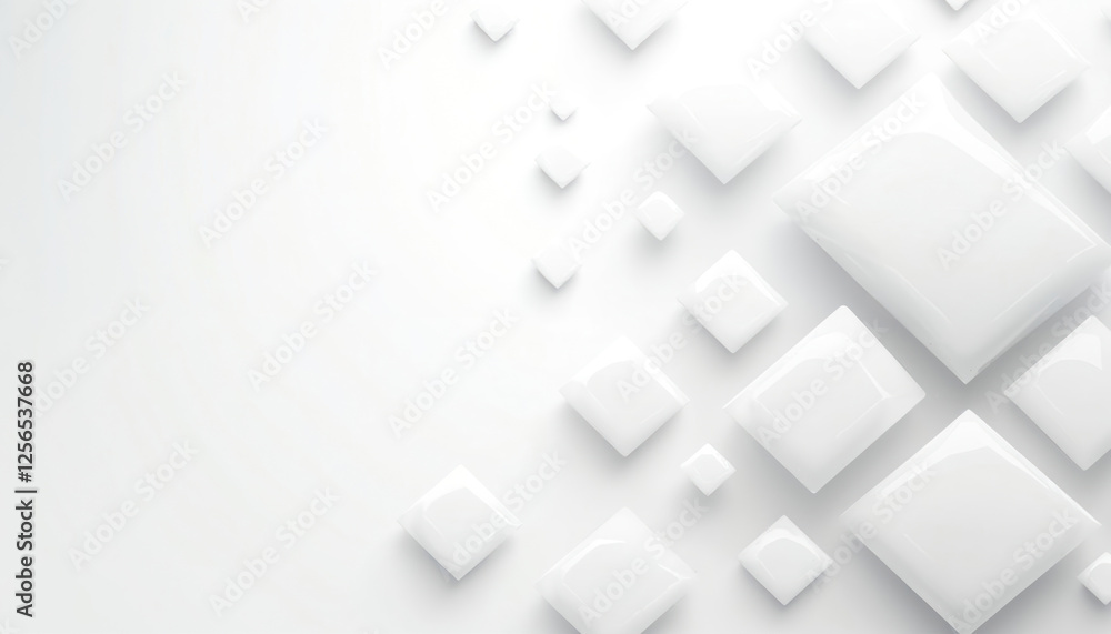 Poster abstract white background with glossy square geometric shapes with shadows. modern minimalist presen