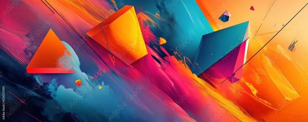 Poster vibrant abstract geometric shapes with dynamic colors and textures