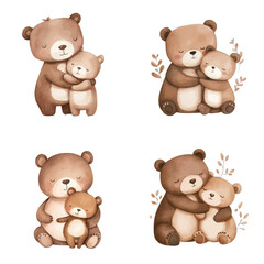 bear mother and baby watercolor illustration concept for kids