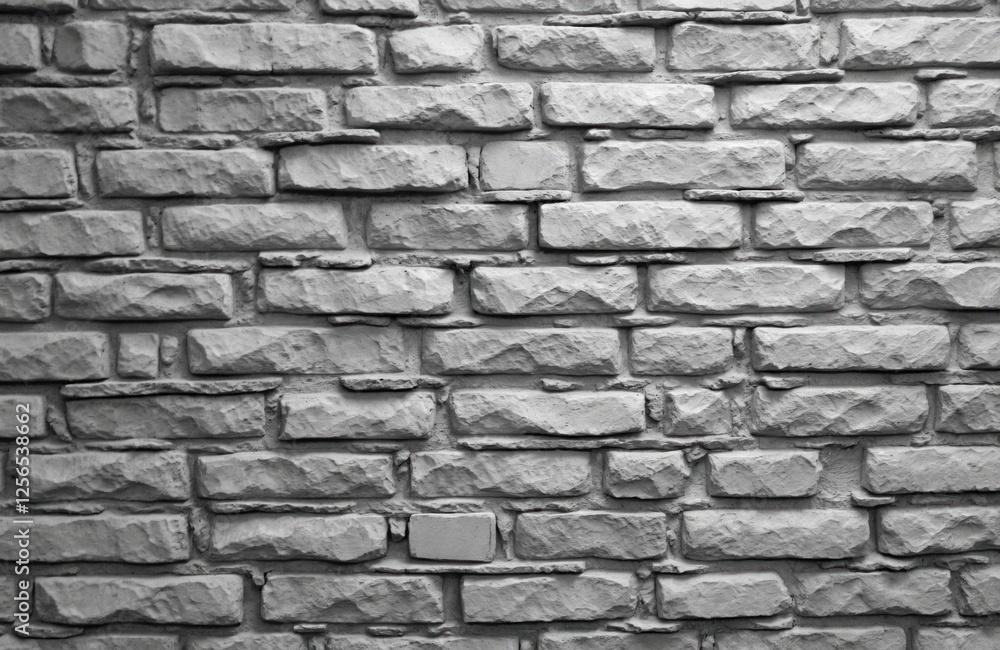 Aufkleber monochrome photo of aged brick wall background. rough textured surface of wall-mounted stone blocks 