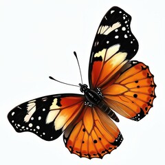 Fototapeta premium Vintage detailed Monarch butterfly illustration with transparent background. Colorful butterfly wings, macro insect on white backdrop. Concept of freedom, beauty, nature, transformation. Orange,