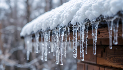 Icicles Hanging from a Snow-Covered Roof