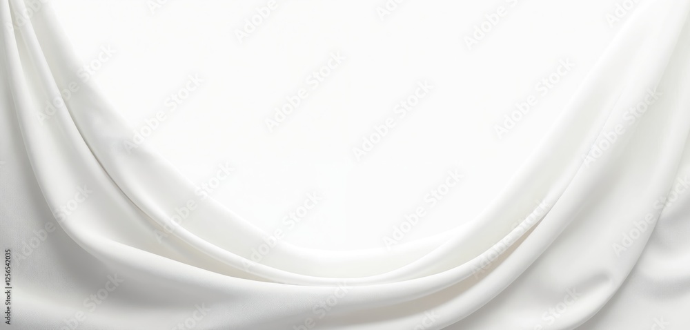 Poster Abstract white fabric background. Smooth elegant silk satin texture with copy space for text and design. Soft textile waves flow gently. Luxurious cloth material for fashion, wedding concept.
