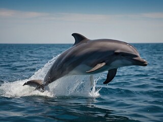 Playful Dolphin Jumping in Clear Blue Ocean Waters