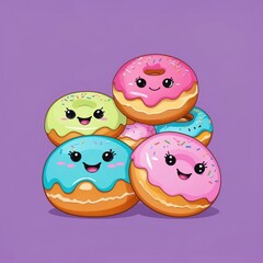 Cute adorable cartoon kawaii delicious food with face 
and pastel color background illustration texture design.
