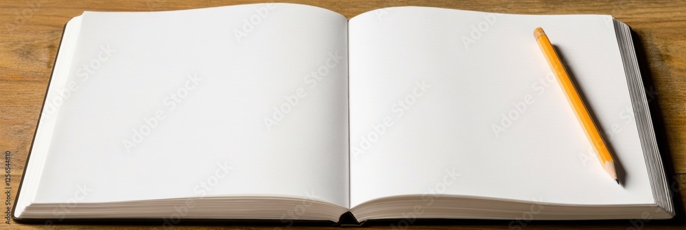 Leinwandbilder open notebook with a pencil on a bright wooden desk inviting creativity and reflection in a spacious