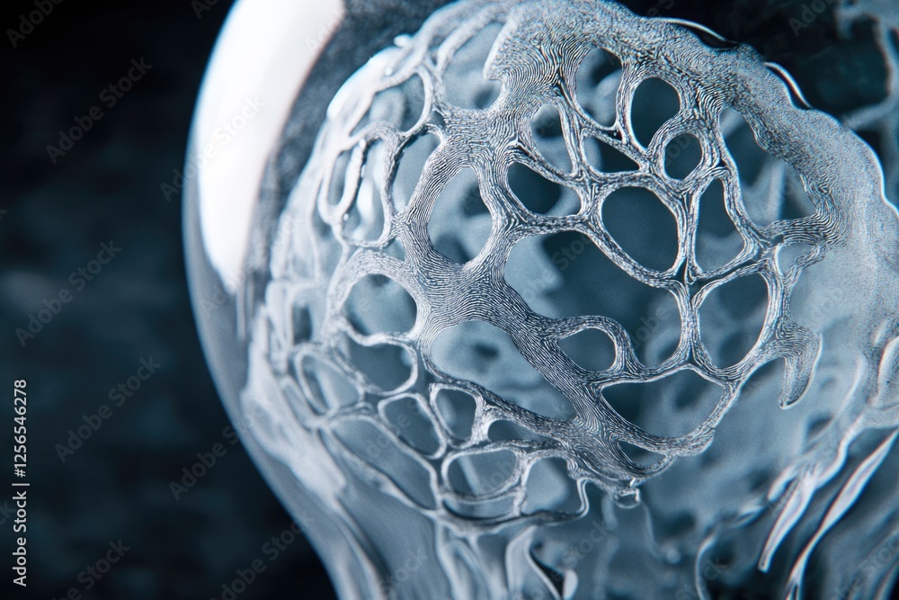 Aufkleber intricate, translucent structure with a network of interconnected cavities resembling a biological o